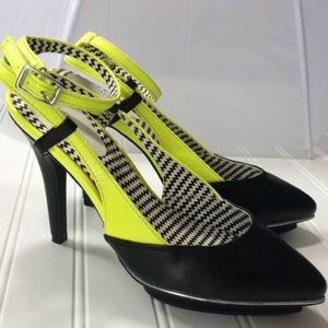 Neon Black Slingback Platform Stiletto High Heels